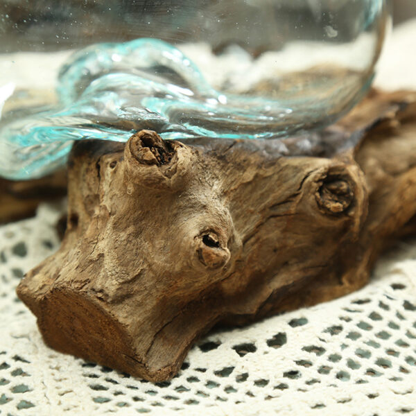 Home Natural Solid Wood Base Glass Hydroponics Fish Tank Decoration - Image 3