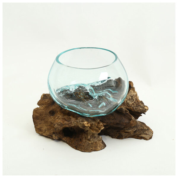 Home Natural Solid Wood Base Glass Hydroponics Fish Tank Decoration - Image 9