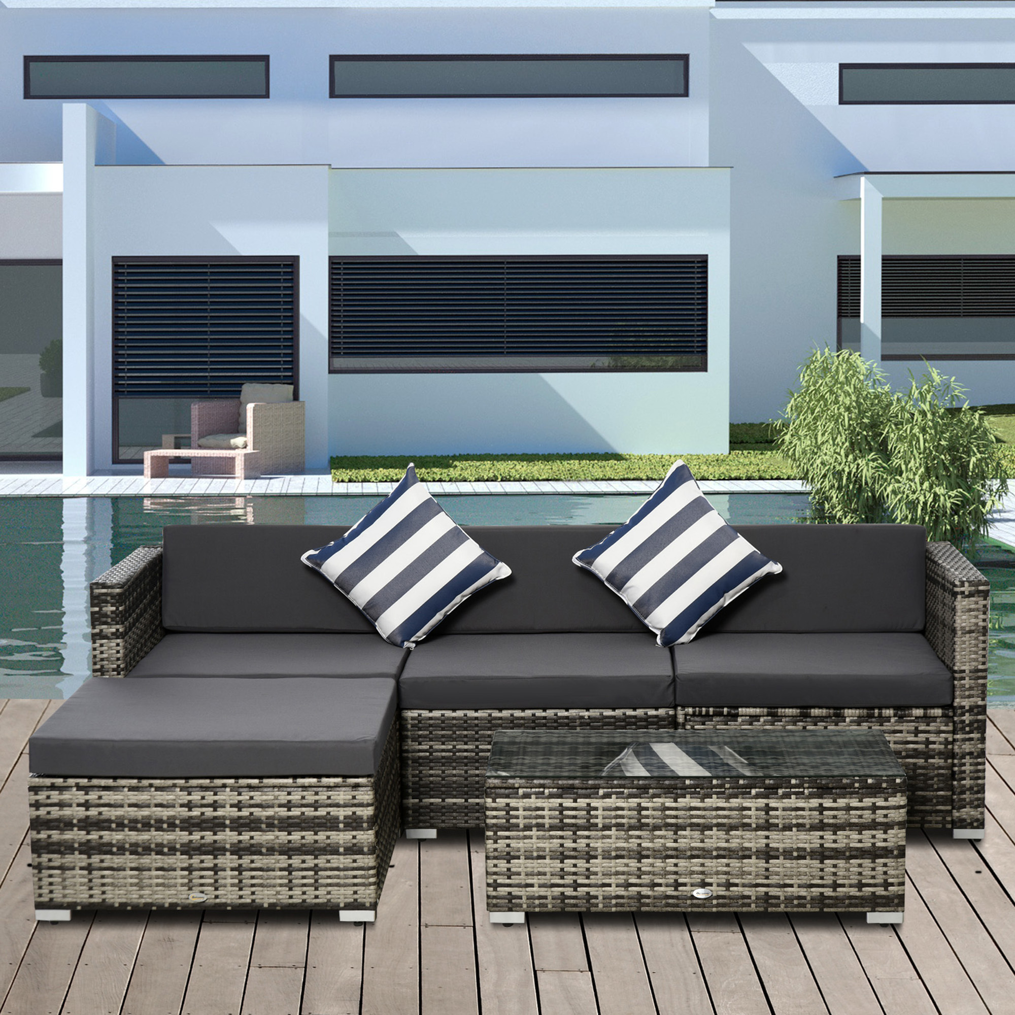 Rattan Garden Sofa Set, 4-Seater Wicker Sectional For Garden, Grey - Image 3