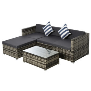 Rattan Garden Sofa Set, 4-Seater Wicker Sectional For Garden, Grey