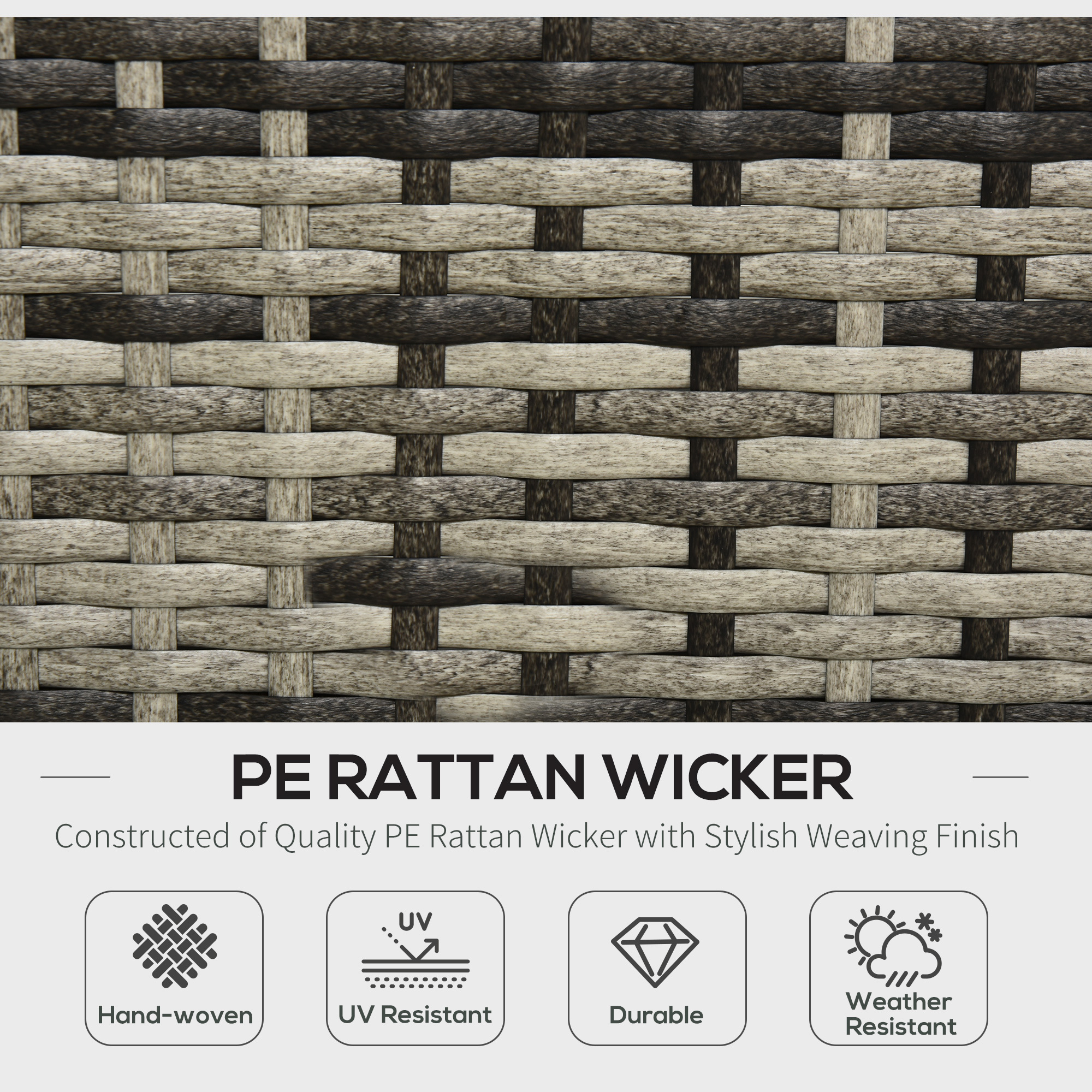 Rattan Garden Sofa Set, 4-Seater Wicker Sectional For Garden, Grey - Image 5