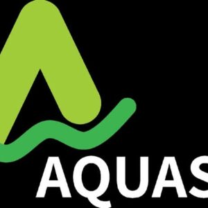Logo for Aquassi Featuring a Lime-green Stylized 'a' and a Green Wave on a Black Background.