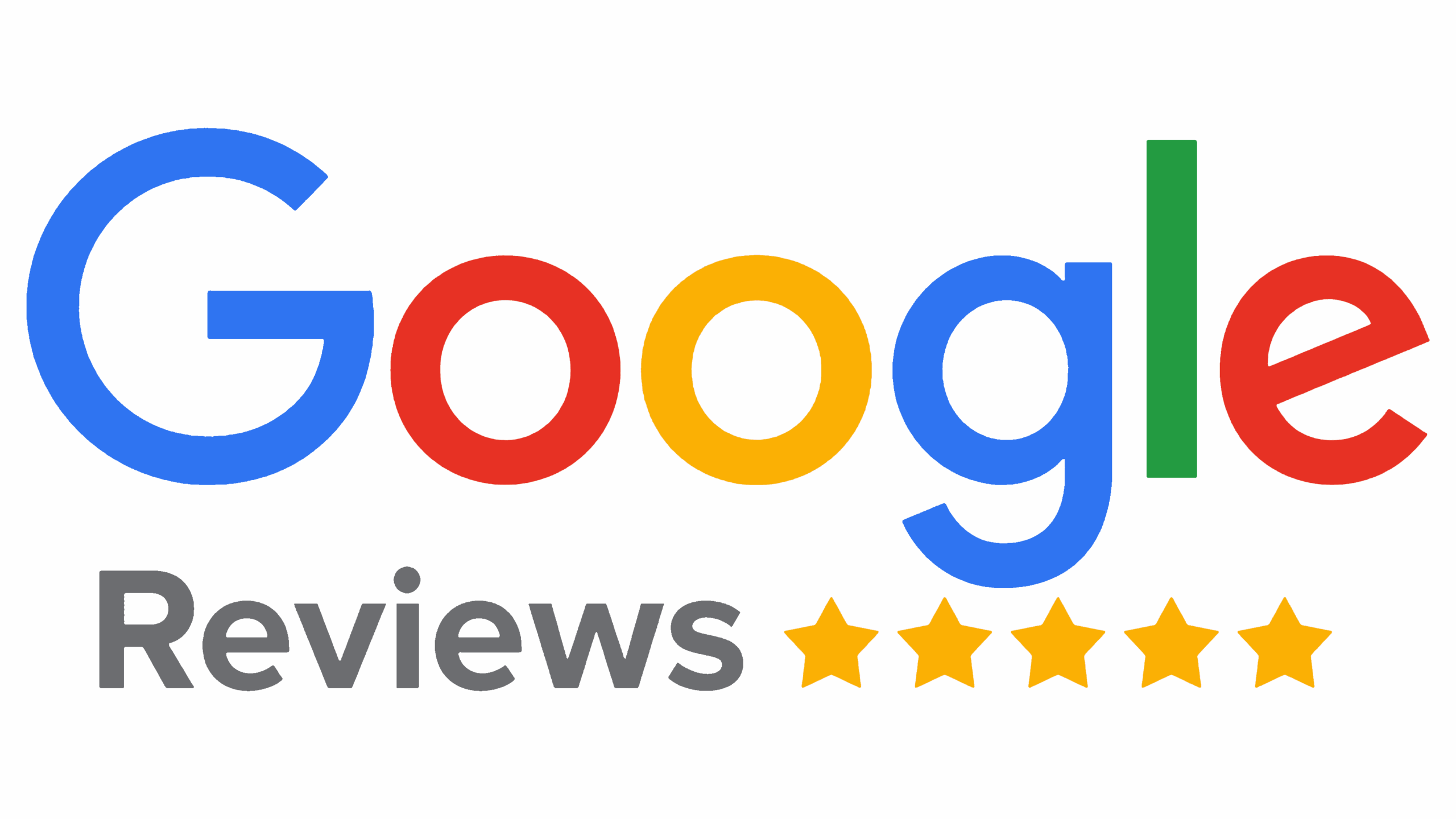 Google Reviews Badge: Colorful Google Logo on a Red Background with a Row of Gold Stars Below.