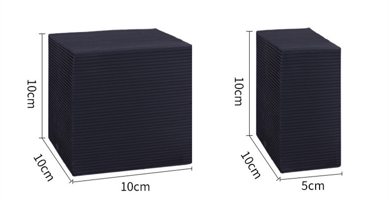 6fcb4b39-3f91-4eea-a08a-37925b590276-2jpg - Aquassi Ltd | Award-winning Aquarium Design & Aquascaping Two Dark Textured Blocks for Size Comparison: Left is a 10 Cm Cube; Right is a 10 Cm × 5 Cm × 10 Cm Rectangular Block, with Dimension Lines Shown.