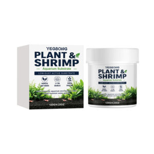 Box and Jar of Yegbong Plant & Shrimp Aquarium Substrate for Aquariums, with Green Plant Graphics on the Label.